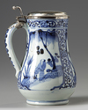 A JAPANESE BLUE AND WHITE JUG WITH SILVER COVER, 17TH CENTURY