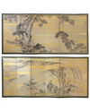 A pair of Japanese six-panel Byobu screens