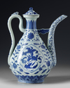 A Chinese Ming-style blue and white ewer and cover