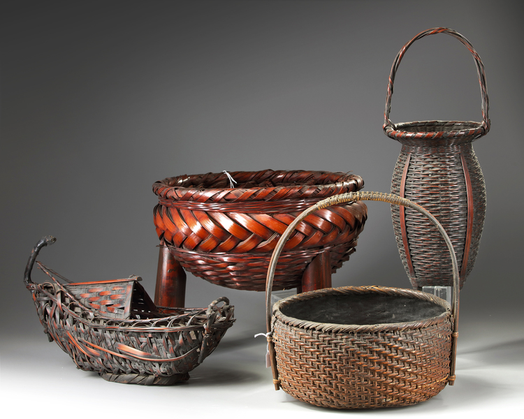 A group of four Japanese Ikebana baskets