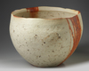 A large Japanese Bizen-stone ware bowl shaped vase decorated with abstract red-brown lines by Kawabata Fumio (1948)