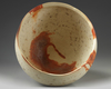 A large Japanese Bizen-stone ware bowl shaped vase decorated with abstract red-brown lines by Kawabata Fumio (1948)