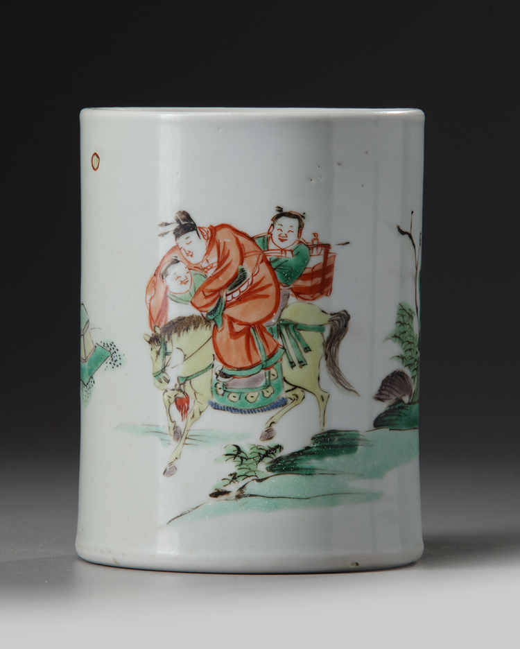 A Chinese famille verte brush pot, bitong