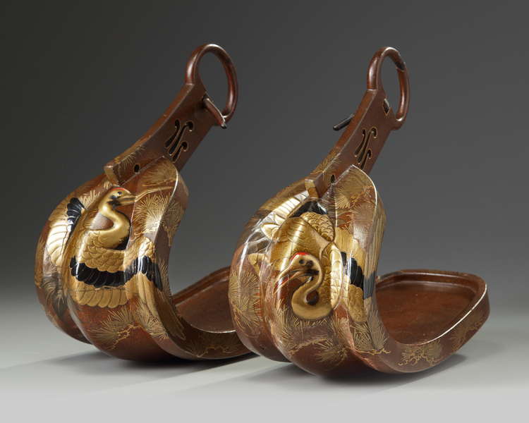 A set of Japanese stirrups with cranes