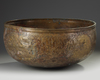A large Mamluk engraved brass bronze bowl