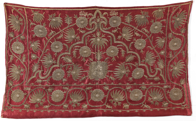 AN EMBROIDERED SILK PANEL, OTTOMAN TURKEY OR PROVINCES, 17TH-18TH CENTURY