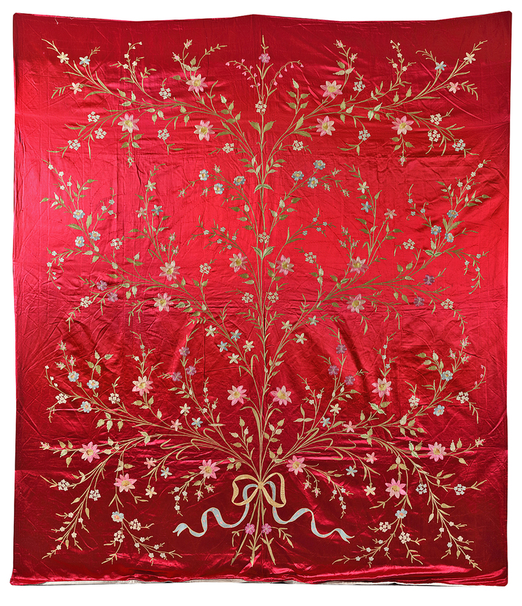 AN OTTOMAN RED SILK BEDSHEET, TURKEY, 19TH-20TH CENTURY
