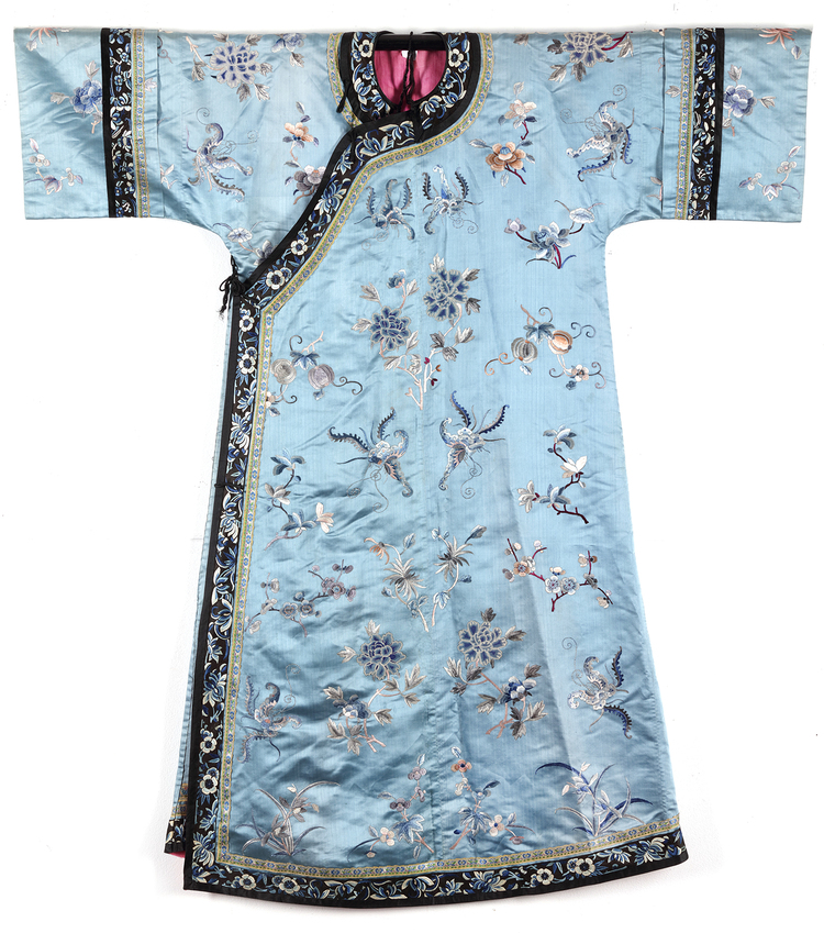 A Chinese Pale Blue Ground Embroidered Lady's Informal Robe