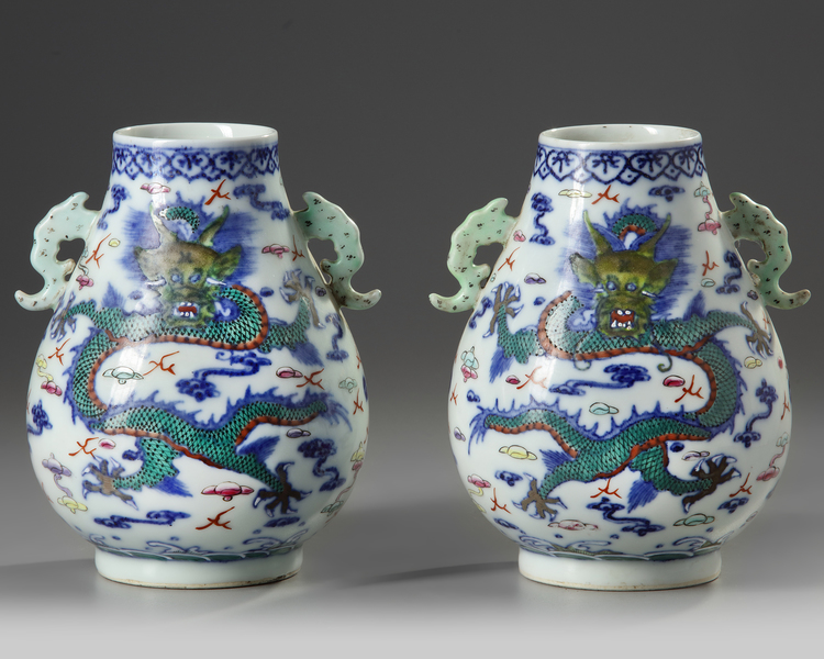 A pair of Chinese doucai hu vases