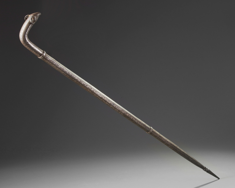 A Mughal bidri walking stick with hidden dagger