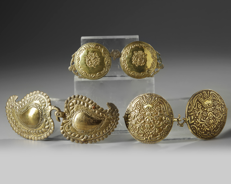 A GROUP OF THREE ISLAMIC COPPER BELT BUCKLES, OTTOMAN, PROBABLY TOMBAK, 19TH CENTURY