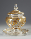 A Venetian glass pot and cover with stand