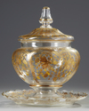 A Venetian glass pot and cover with stand