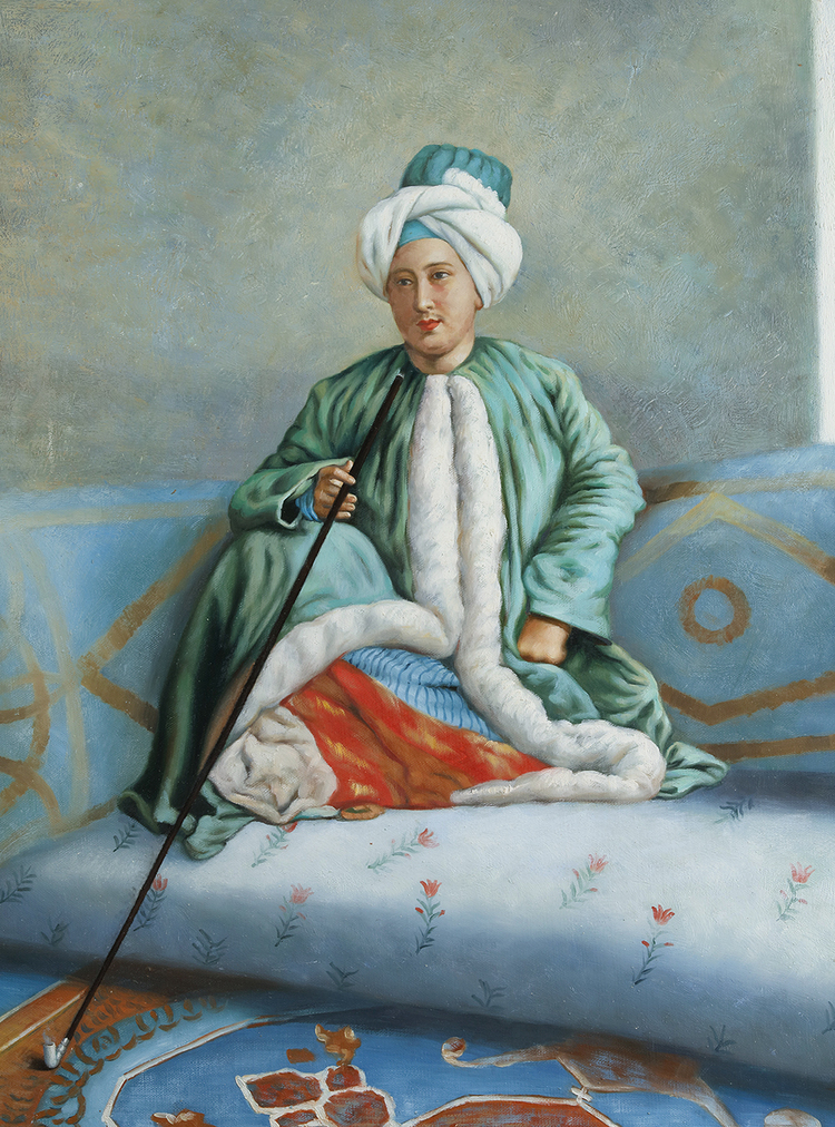 A PAINTING DEPICTING AN OTTOMAN FIGURE, A COPY FROM DE COLLECTION OF CHRISTOPHE DE PETYT