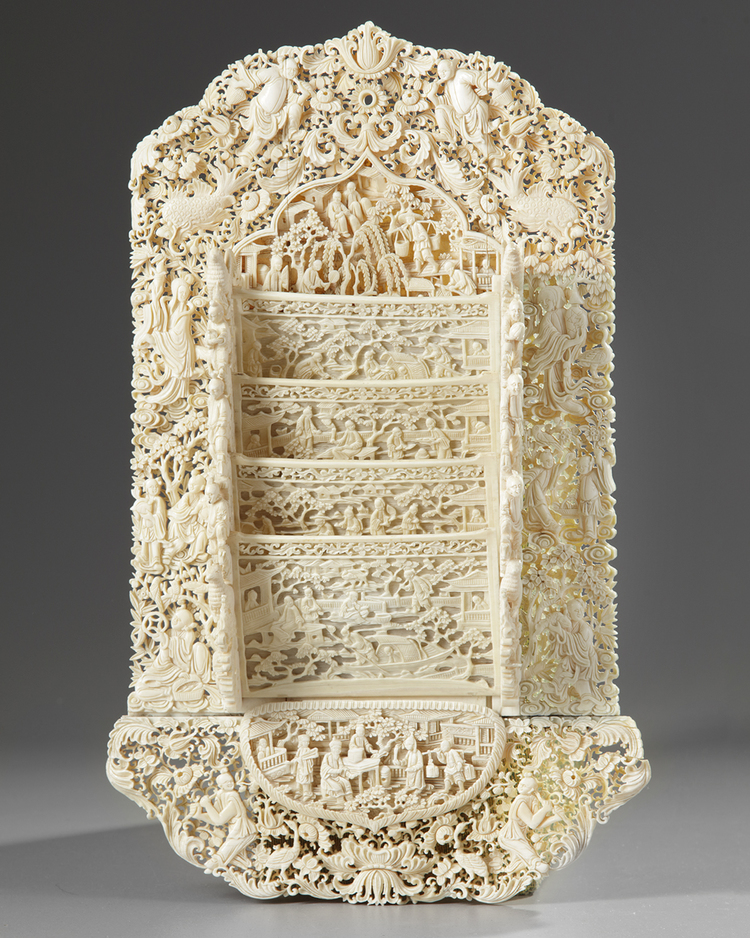 A Cantonese carved ivory letter rack