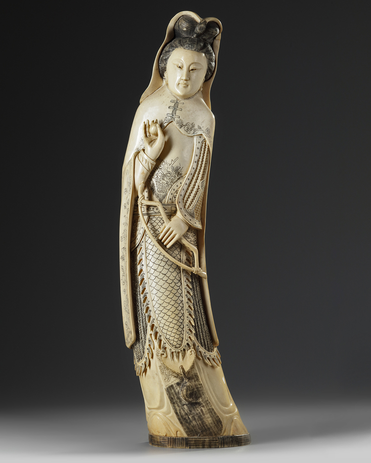 A CHINESE IVORY FIGURE OF A FEMALE ARCHER, CHINA, 19TH CENTURY
