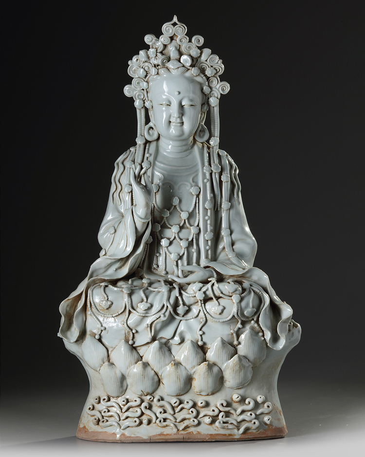 A large  Chinese qingbai figure of Guanyin