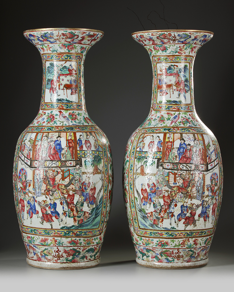 Two large Cantonese famille rose baluster vases