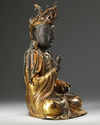 A Chinese gilt lacquered bronze figure of Guanyin