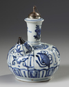 A Chinese blue and white silver-mounted kendi