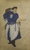 A LARGE CHINESE PAINTING OF A MANCHU ARCHER, 19TH CENTURY