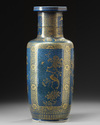 A gilt Chinese powder blue rouleau vase