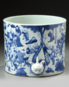 A large Chinese blue and white 'hundred boys' brush pot