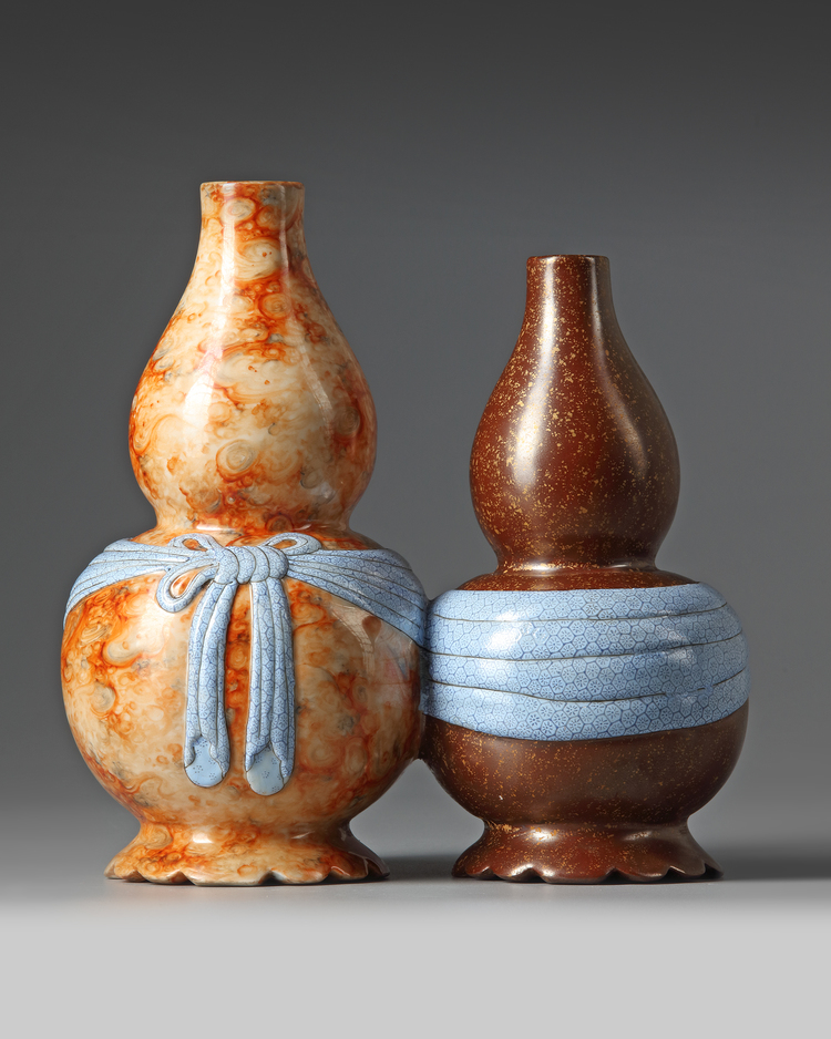 Two Chinese conjoined double gourd vases