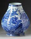 A CHINESE BLUE AND WHITE EIGHT IMMORTALS HU VASE