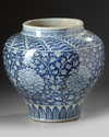 A LARGE CHINESE BLUE AND WHITE JAR, MING DYNASTY (1368-1644) OR LATER