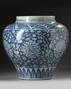 A LARGE CHINESE BLUE AND WHITE JAR, MING DYNASTY (1368-1644) OR LATER