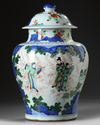 A CHINESE WUCAI JAR AND COVER,QING DYNASTY (1644-1911)