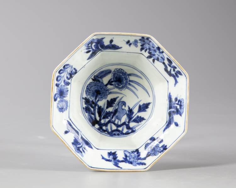 A  JAPANESE BLUE AND WHITE OCTOGONAL BOWL