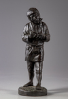 A JAPANESE BRONZE FIGURE HOLDING A PIPE, MEIJI PERIOD (1868-1912)