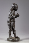 A JAPANESE BRONZE FIGURE HOLDING A PIPE, MEIJI PERIOD (1868-1912)