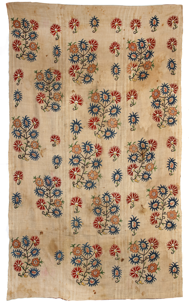 AN OTTOMAN LINEN EMBROIDERED QUILT COVER OR CURTAIN PANEL SECTION, 17TH CENTURY