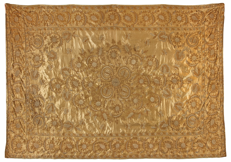 A LARGE OTTOMAN GOLD COLORED WITH GILT WIRE EMBROIDERY, 19TH CENTURY