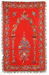 A RED-GROUND COLORFUL WOOL FACECLOTH MIHRAB PANEL