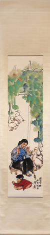 A CHINESE 'LADY AND DUCKS' HANGING SCROLL - SHI GUOLIANG