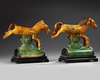 A PAIR OF CHINESE SPINACH-AND-EGG GLAZED POTTERY TILEWORK HORSES