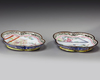 A FINE PAIR OF LOBED CANTON ENAMELED DISHES WITH FIGURE SCENES
