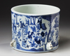 A LARGE CHINESE BLUE AND WHITE 'HUNDRED BOYS' BRUSH POT, BITONG, QING DYNASTY (1644-1911)