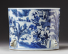 A LARGE CHINESE BLUE AND WHITE 'HUNDRED BOYS' BRUSH POT, BITONG, QING DYNASTY (1644-1911)