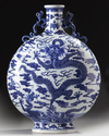 A LARGE CHINESE BLUE AND WHITE 'DRAGON' MOONFLASK, CHINA, 20TH CENTURY