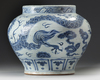 A LARGE CHINESE BLUE AND WHITE 'DRAGON' JAR, YUAN-STYLE, 19TH CENTURY