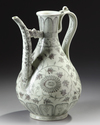 A CHINESE EARLY MING BLUE AND WHITE EWER