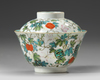 A CHINESE FAMILLE ROSE 'BUTTERFLY AND MELON' BOWL AND COVER