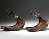 A SET OF TWO BLACK LACQUERED JAPANESE STIRRUPS (ABUMI)