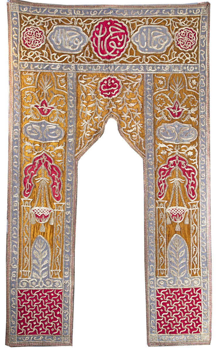 AN OTTOMAN MIHRAB BROCADE DOOR DECORATION, POSSIBLY SYRIA OR EGYPT, 19TH CENTURY