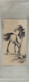 A CHINESE HANDSCROLL DEPICTING A HORSE  (AFTER XU BEI HONG 1895-1953)